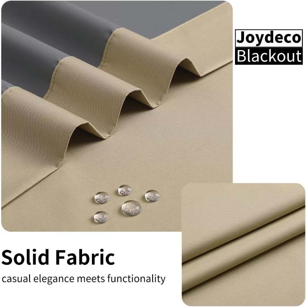 Joydeco 100% Beige Black Out Curtains 96 Inches Long 2 Panels Set, Blackout Curtains 96 Inches Long for Bedroom Windows, Solid Thermal Insulated 96 Inch Black Out Drapes 2 Panels for Livingroom
