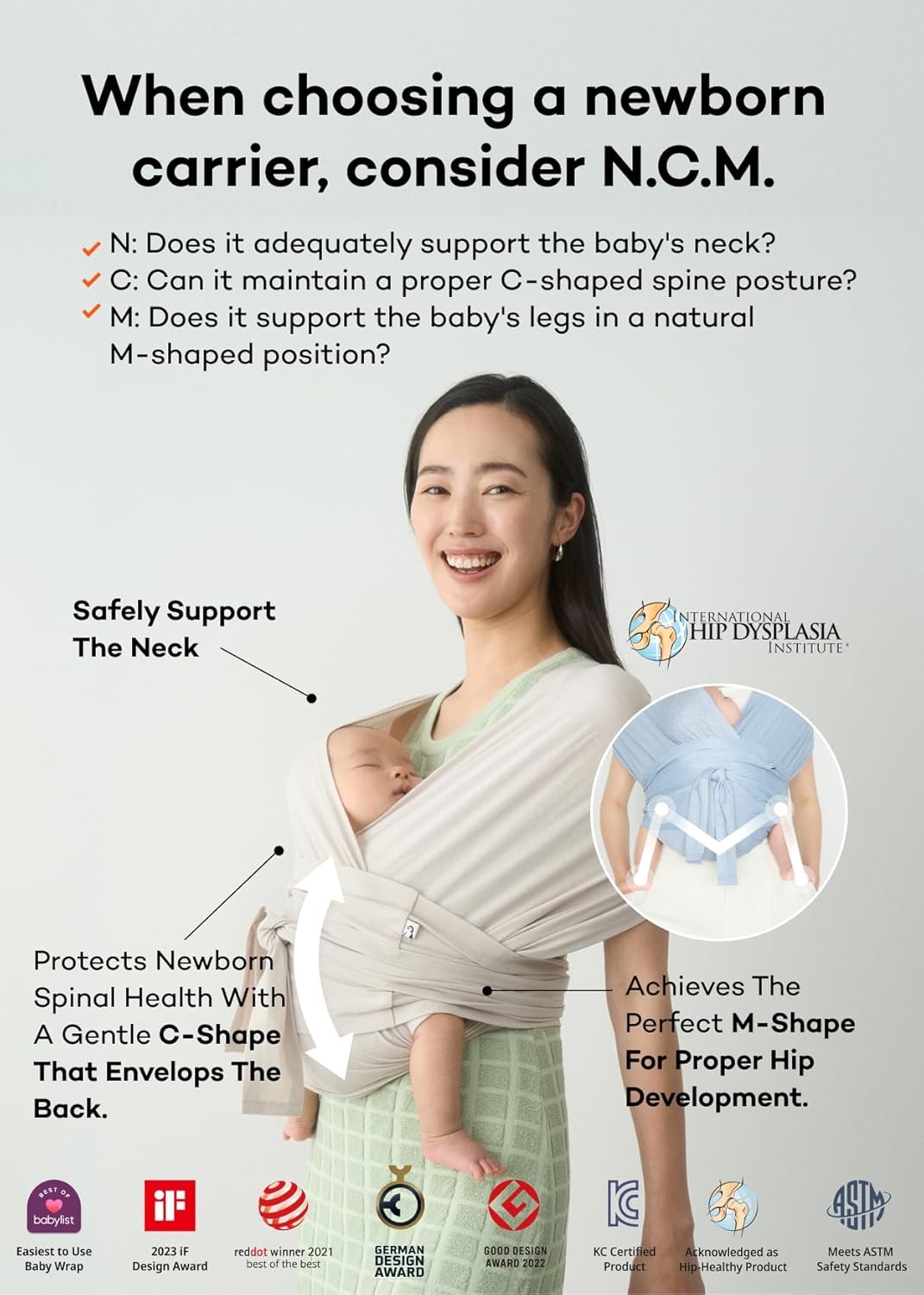 Konny Baby Carrier Flex SoftBreeze with Head Support - Adjustable, Easy to Wear Baby Wrap Sling, Perfect for Newborn Babies Essentials up to 44 lbs (M-4XL) - Khaki Grey