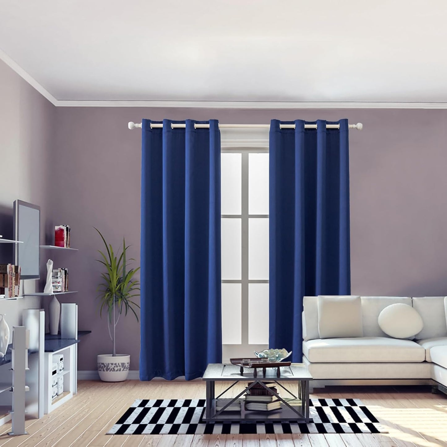 Anytime 100% Blackout Curtain Set, Thermal Insulated & Energy Efficiency Window Draperies for Guest Room, Full Shading Panels for Shift Worker and Light Sleepers（Navy Blue, 2 Panels, 52W x 102L）