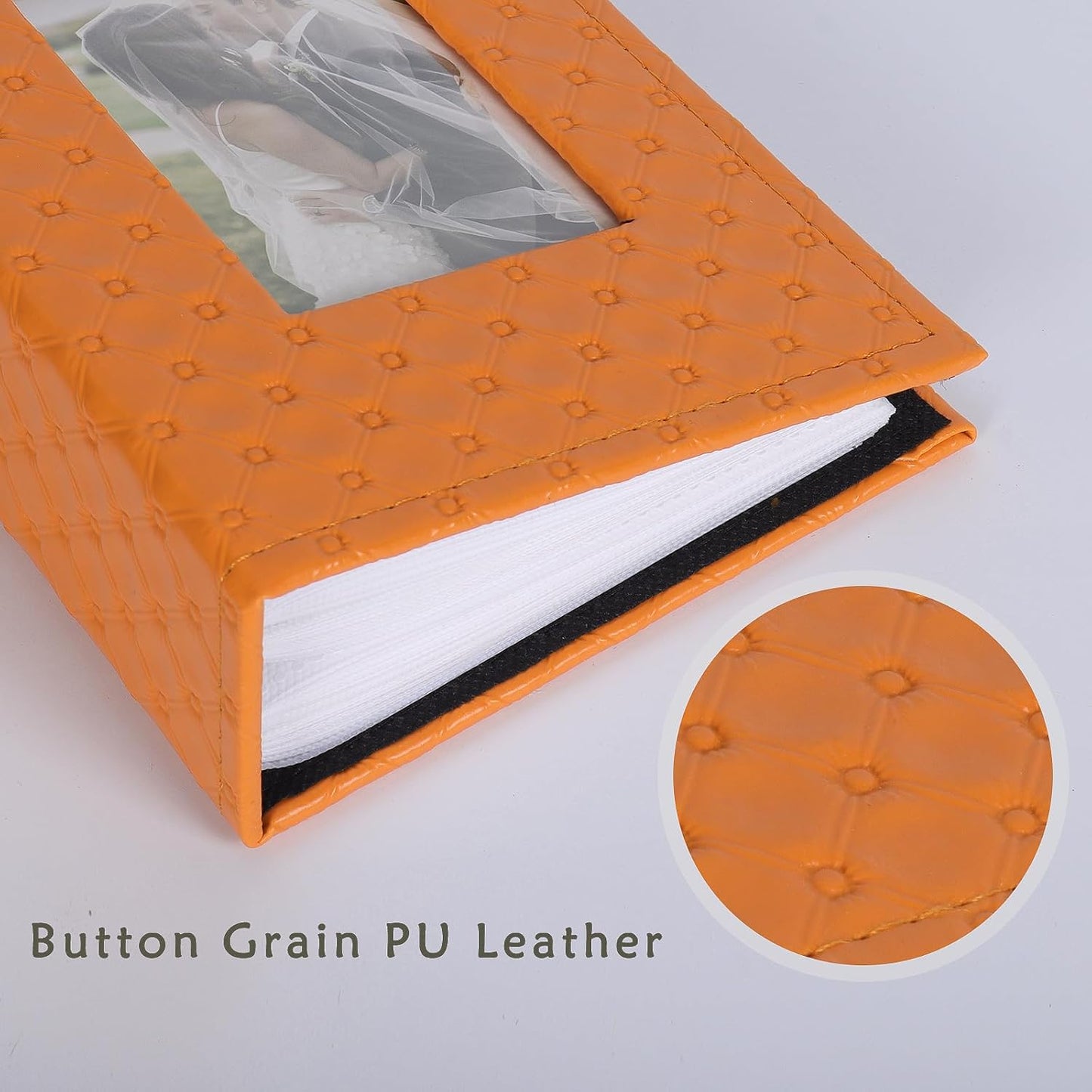 RECUTMS Photo Album 4x6 100 Pockets Photos, Button Grain PU Leather Photo Books Small Picture Album for Baby Family Wedding Christmas Photo Albums Holds 100 Vertical Photos(Orange)