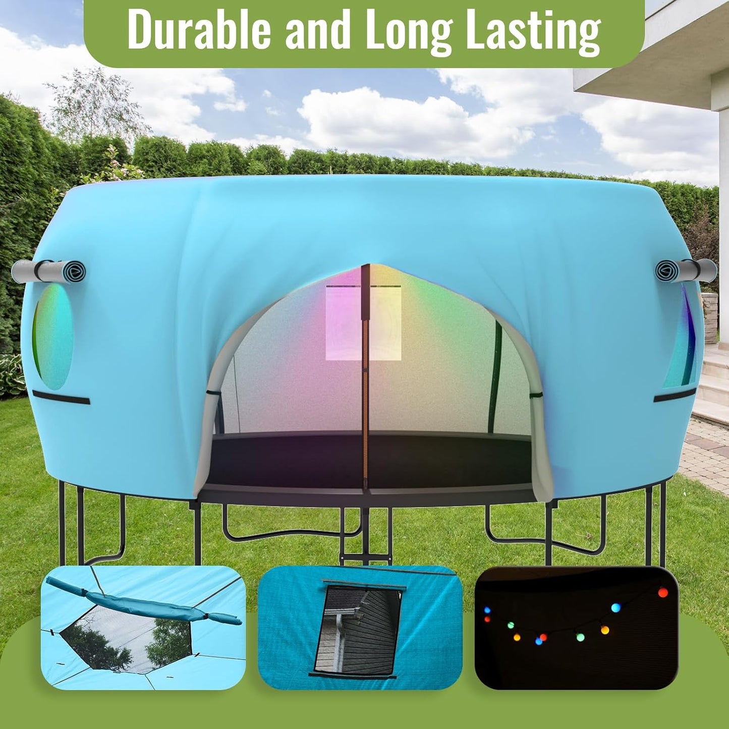 Gardenature 10FT/12FT/14FT Trampoline Tent(Tent Only), Fit Round Trampolines, Shade Cover with LED Light, Outdoor Trampolien Accessories, Anti-Tear, Beige