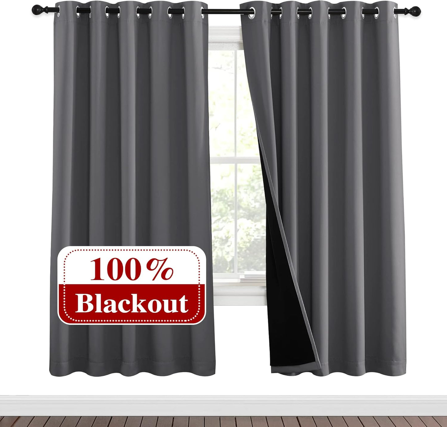 NICETOWN Grey Full Shade Curtain Panels, Pair of Energy Smart & Noise Blocking Out Blackout Drapes for Dining Room Window, Thermal Insulated Guest Room Lined Window Dressing(Gray, 62 x 72 inch)