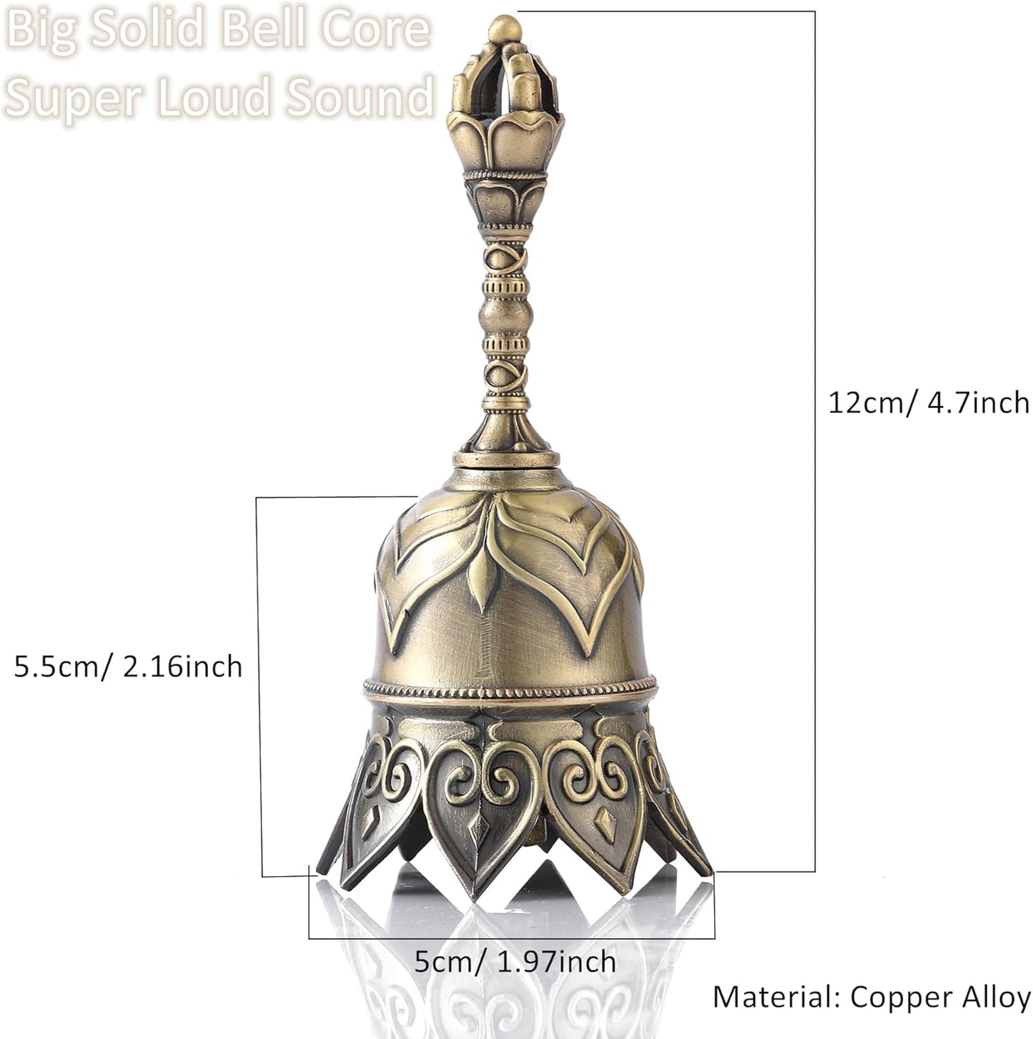 Super Loud Brass Hand Call Bell for Ringing at Wedding, Lotus Hand Bells for Seniors Bedside, Teacher Classroom Bell Dinner Bell Tibetan Bells Meditation Bell, Gift for Bedridden Mom(Bronze)