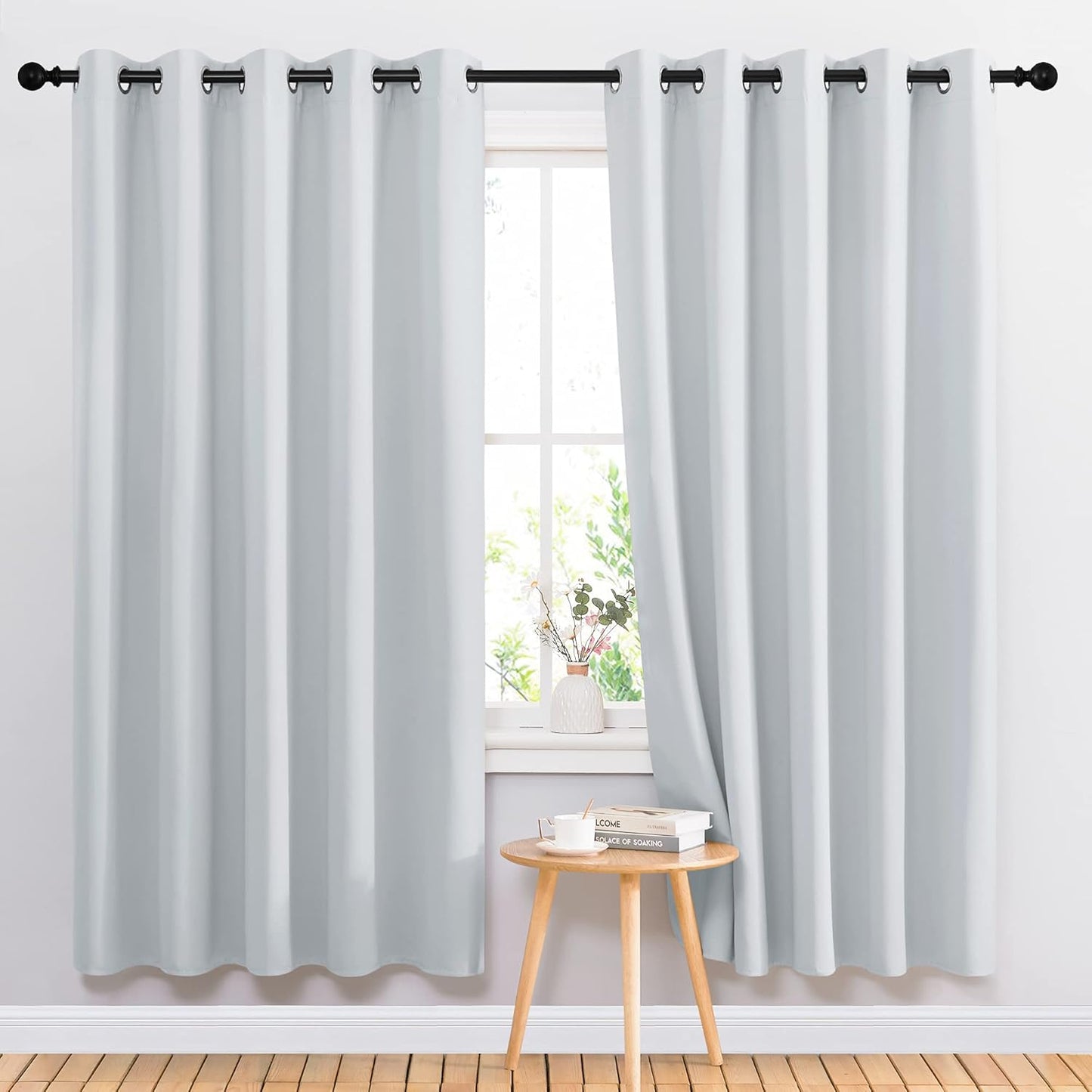 NICETOWN Room Darkening Curtains for Living Room - Easy Care Solid Thermal Insulated Grommet Curtains/Panels/Drapes for Bedroom (2 Panels, 66 by 72, Greyish White)