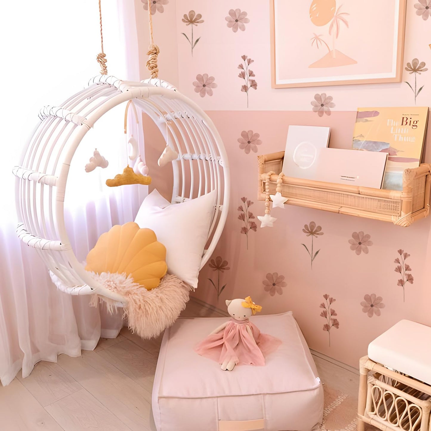 YouRfocus Daisy Wall Decals | 42 PCS Boho Flower Stickers for Girls' Rooms, Playrooms, and Nurseries | Dual Layer Print for High Coverage | Removable Peel and Stick Wall Decor (Pink-B) | 6 Sheets