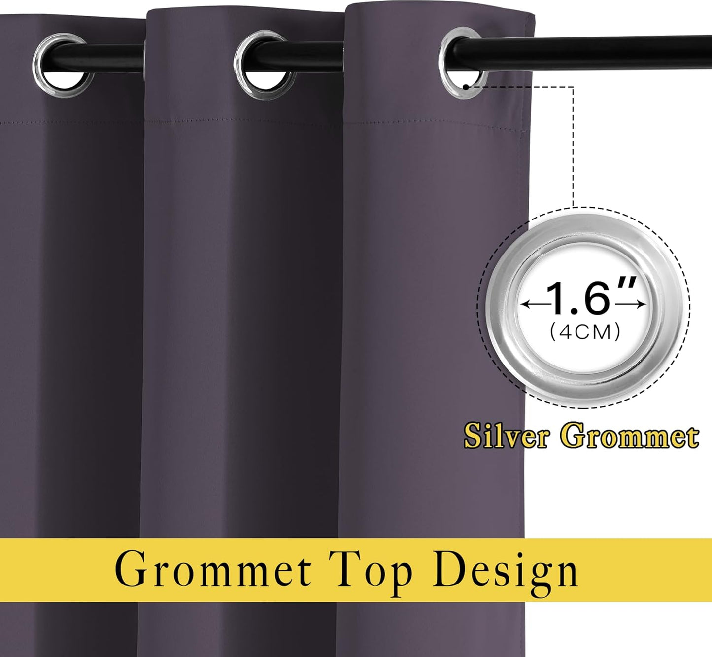 NICETOWN Thick Blackout Curtain and Drapes - (52 x 120, Greyish Purple, Pack of 2) Thermal Insulated Grommet Top Window Draperies for Bedroom, Block Out Light Curtain Panel