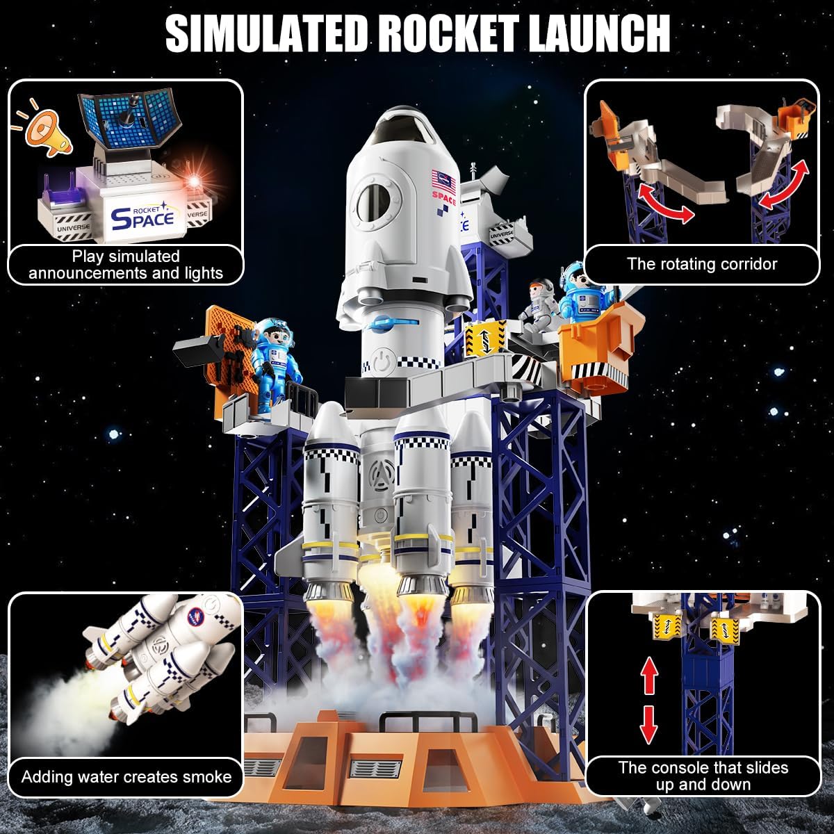 2-in-1 Rocket Launcher and Space Shuttle Toys Model for Kids Ages 3-12, Aerospace STEM Building Toys with Mini Projector, Spaceship Educational Toys Gifts for Boys Girls