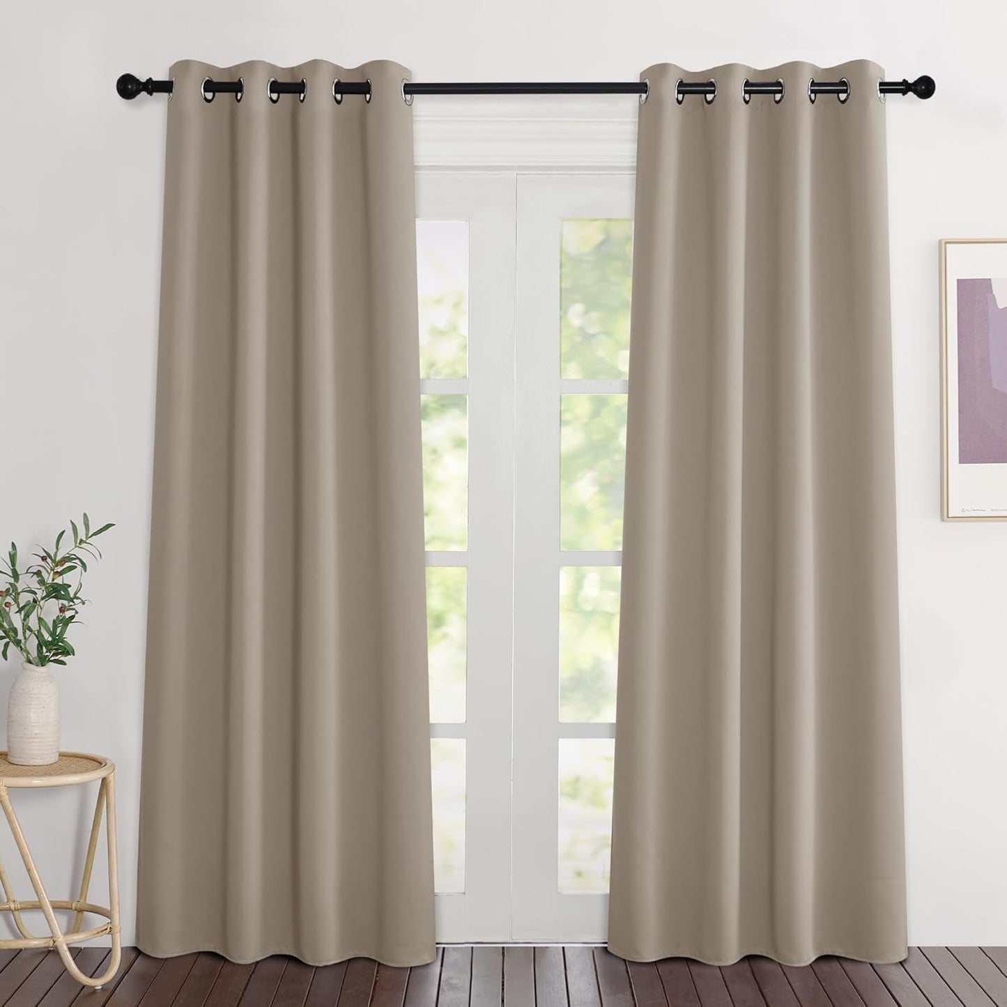 NICETOWN Room Darkening Taupe Curtains for Doorway 80" L, Grommet Light Blocking Window Treatments Blackout Privacy Drapes for Living Room/Kids Room, 2 Panels, W46 x L80