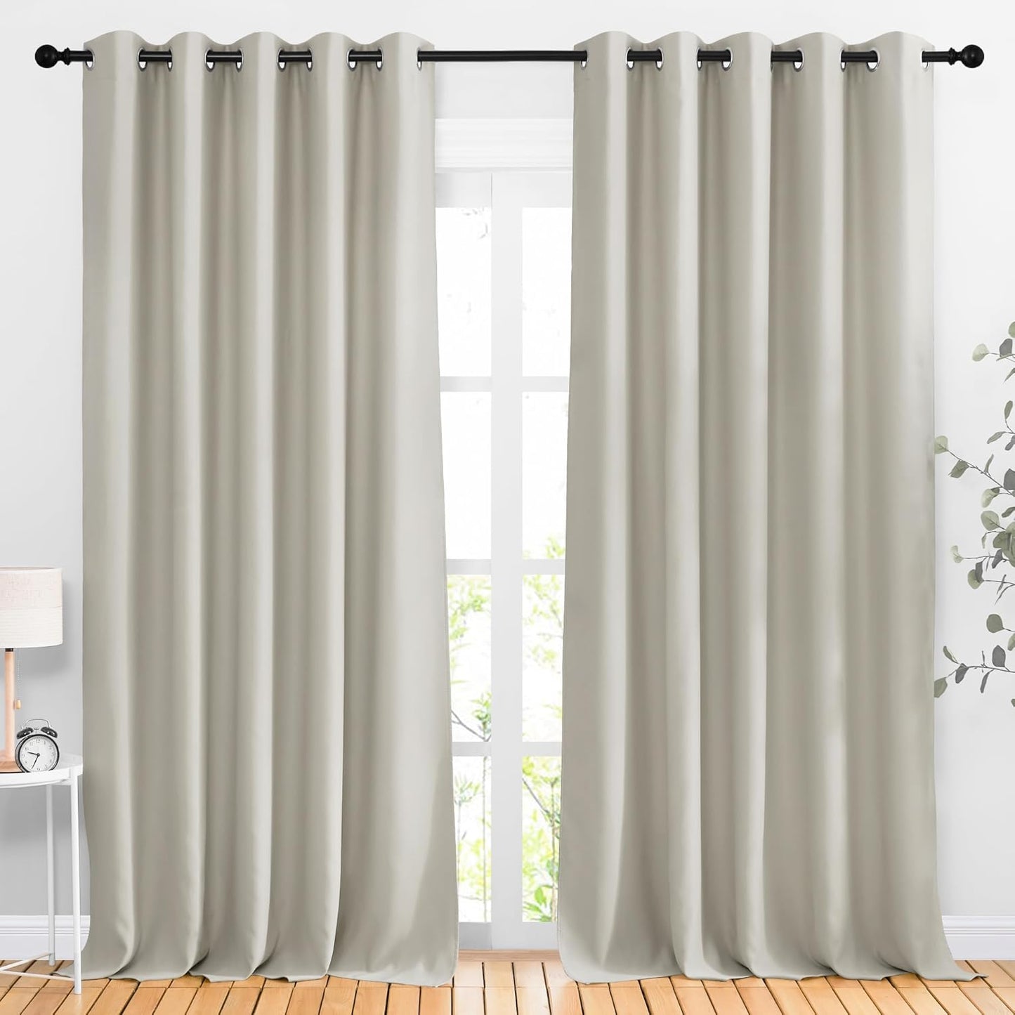 NICETOWN Natural Room Darkening Living Room Curtains 110 inches Long, Grommet Thermal Window Treatments Room Divider Blinds Sound Reducing for Living Room, W66 x L110, 2 Pieces