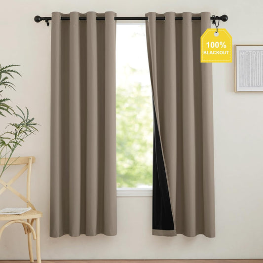 NICETOWN 100% Blackout Tan Curtains for Travel, Grommet Lightweight Portable Window Treatments Thermal Curtains Easy to Install for Living Room/Bedroom, W52 x L72, 2 Panels