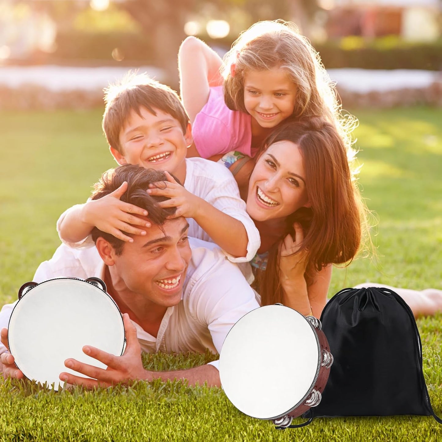 Wooden Hand Held Percussion Tambourine with Storage Bag -10 Inches, Ideal for Church, Wedding, Party, Dance, Photo Shoot