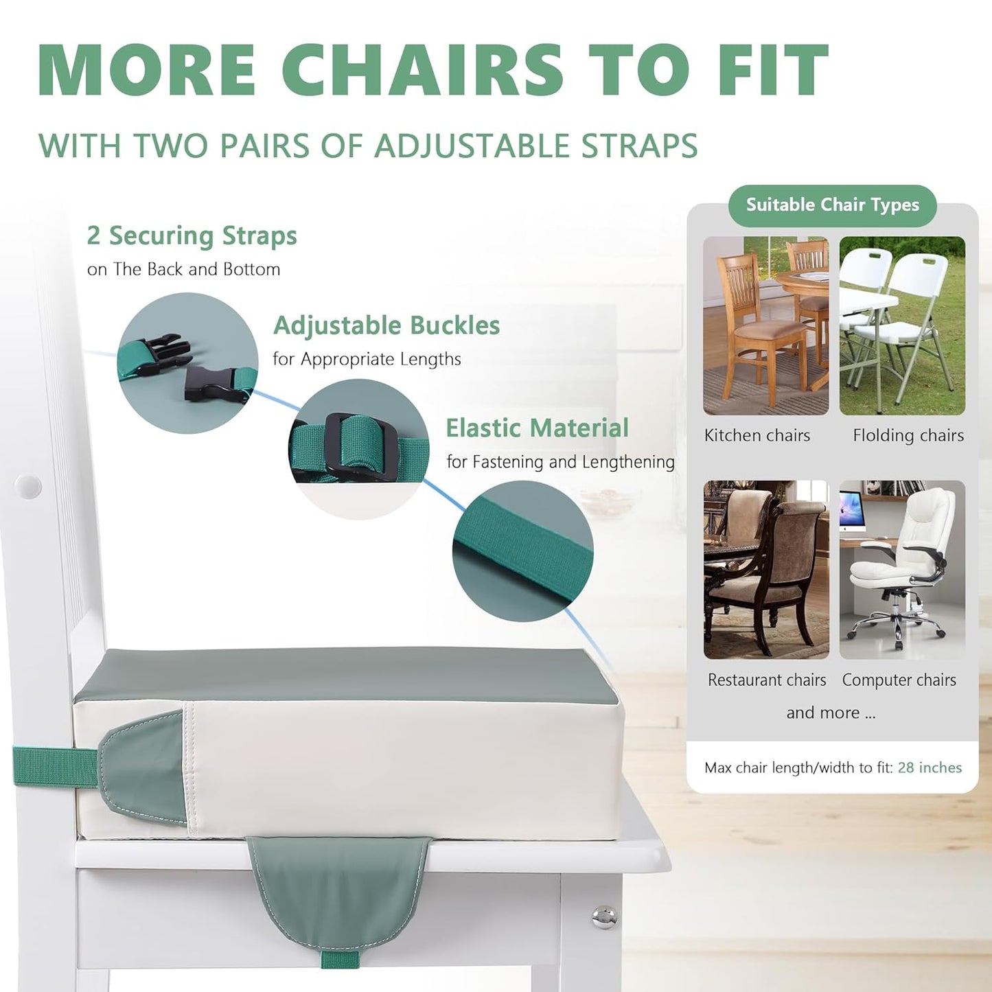 Booster Seat for Kitchen Chair with Adjustable Straps, Toddler Booster Seats for Dining Table Portable for Travel Camping Eating, Booster Cushion for Table for Baby Child Infant Kid Boy Girl