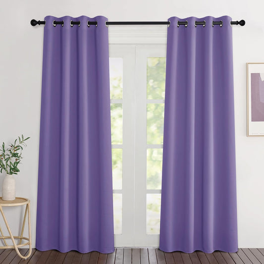 NICETOWN Lilac Purple Blackout Doorway Curtains 80 inch Length 2 Panels, Grommet Light Reducing Thermal Insulated Privacy Door Curtains Window Treatments for Bedroom, W46 x L80