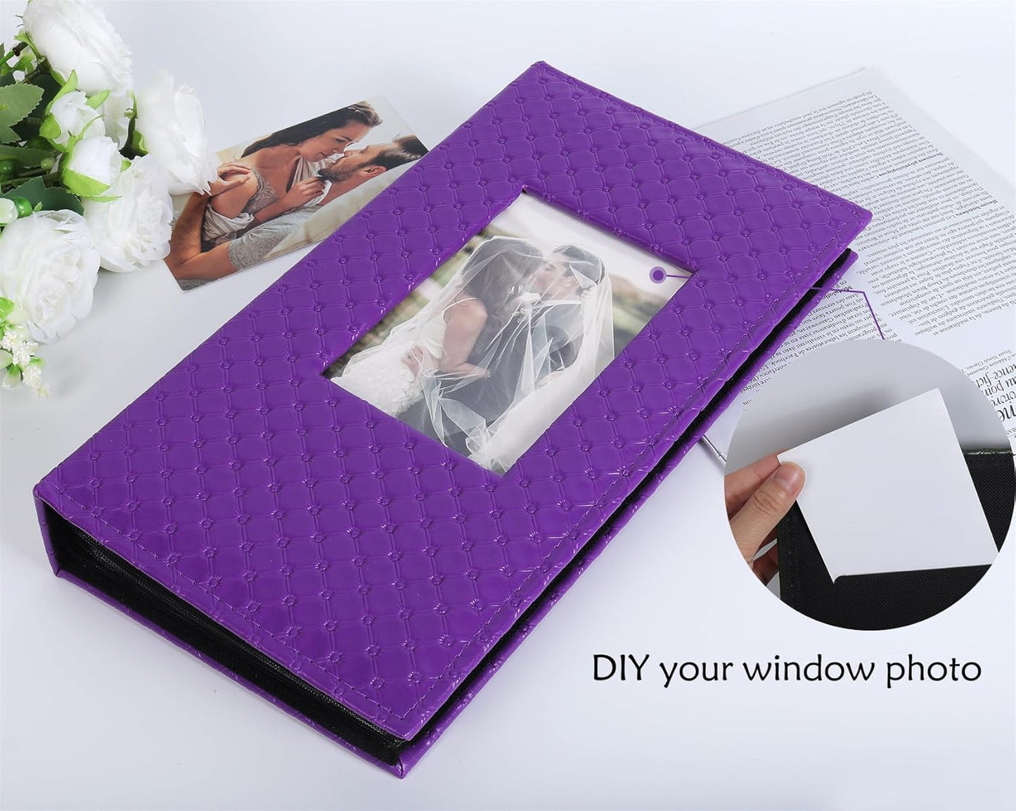 RECUTMS Photo Album for 4x6 300 Photos, 3 Per Pages Photo Picture Album PU Leather Button Grain Cover, Horizontal Photos Record Wedding Family Baby Anniversary Birthday Graduation Travel (Purple)