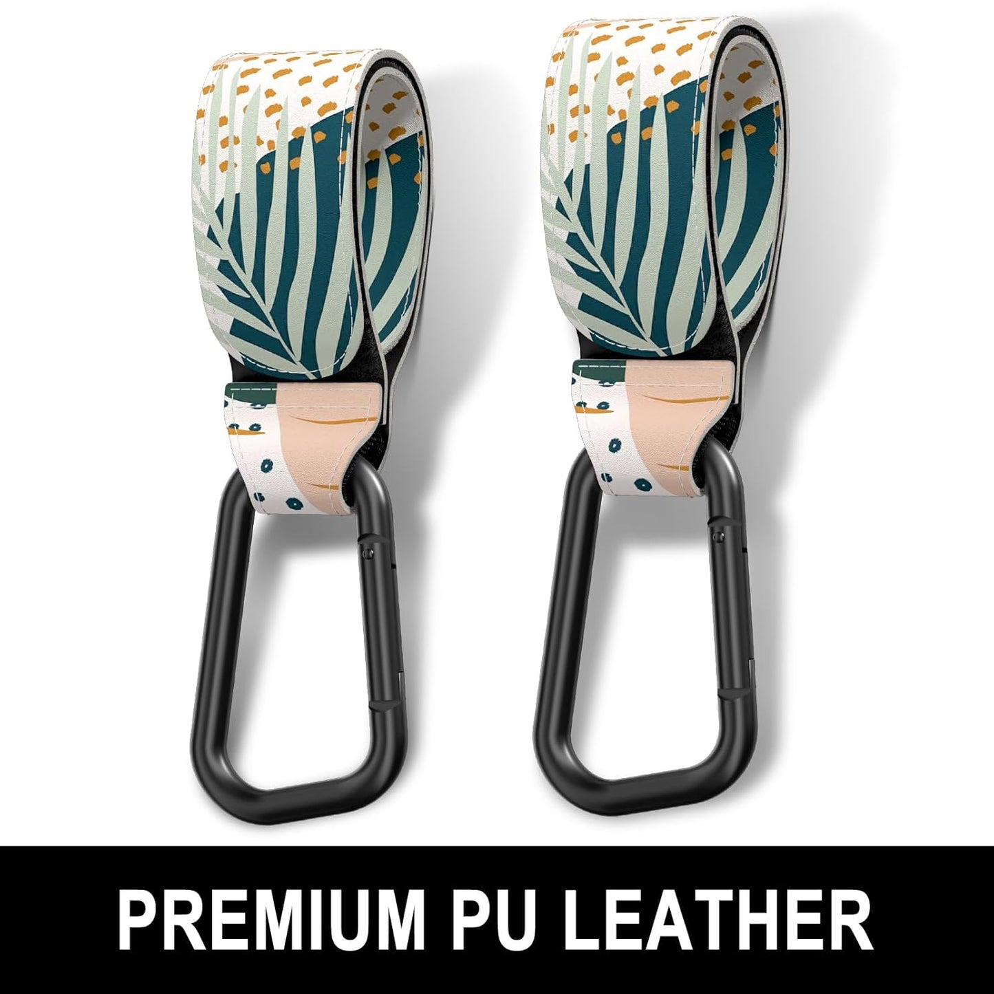 Baby Stroller Hooks for Hanging Bags, Universal Stroller Clips Accessories, Mommy Hook for Diaper Bag, Shopping Cart, Purse, Backpack - 2 Pack, Abstract Leaf