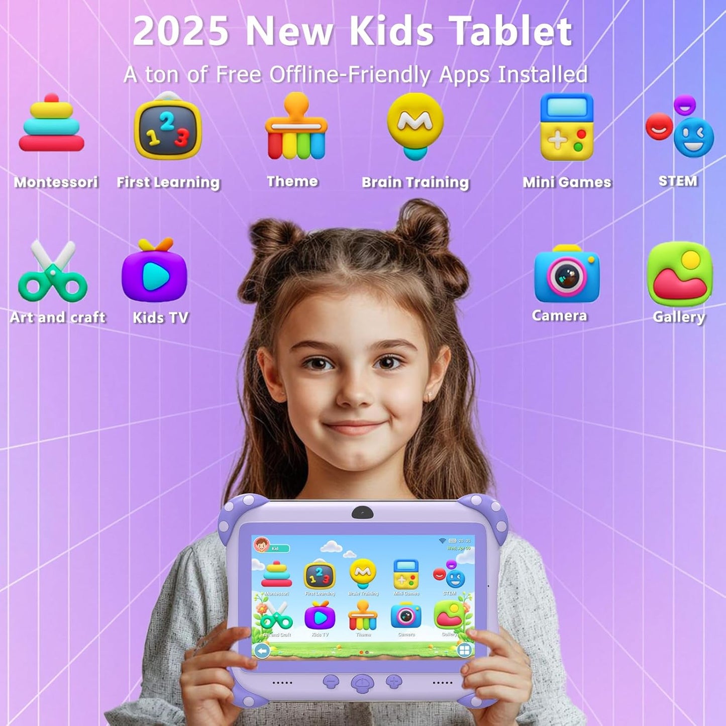 Kids Tablet 7 inch Toddler Tablet for Kids WiFi Tablets 32G Android Dual Camera Parental Control with Kids app Pre-Installed YouTube Netflix (Purple)