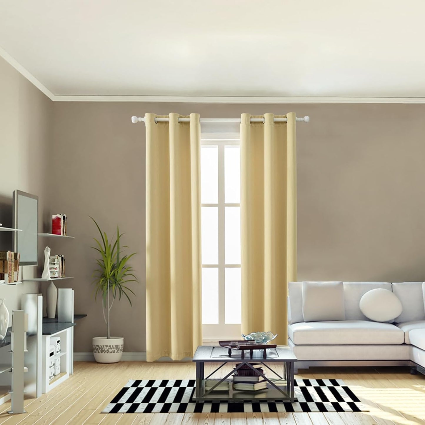 Anytime 100% Blackout Curtain Set, Thermal Insulated & Energy Efficiency Window Draperies for Guest Room, Full Shading Panels for Shift Worker and Light Sleepers（Beige, 2 Panels, 37W x 84L）