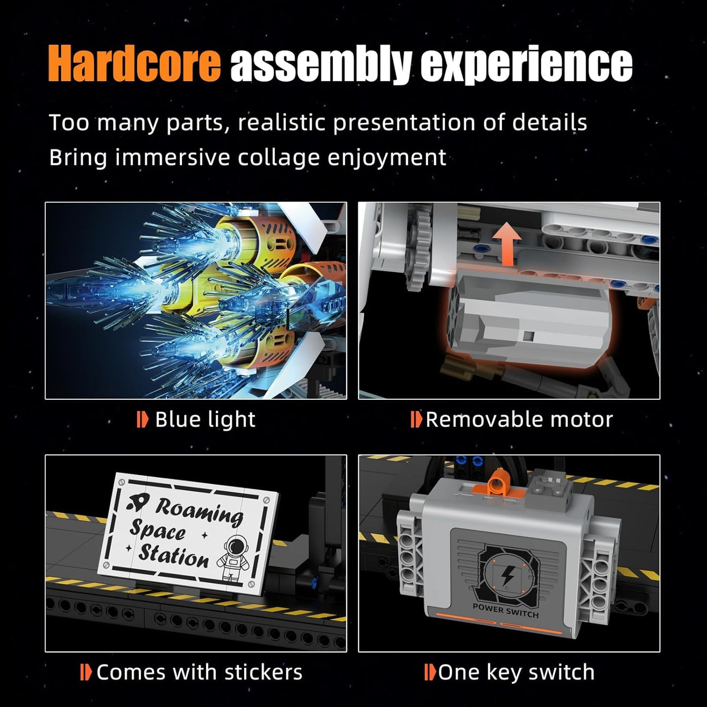 Space Station Spaceship Building Block Set with Motor & LED Lights, Space Exploration Model Building Kits with Display Stand, STEM Engineering Gift for Kids,Adults and Space Fans (1583 PCS)