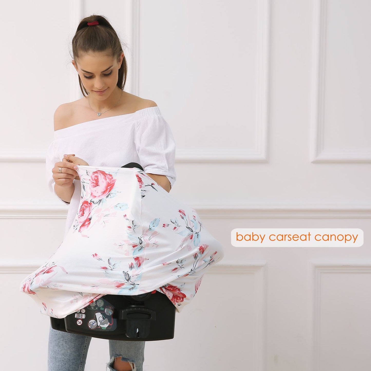 Baby Car Seat Covers - Stroller Canopy Breastfeeding Covers, Multi-use Carseat Canopy, for Boys and Girls Shower Gift (Print Flower)