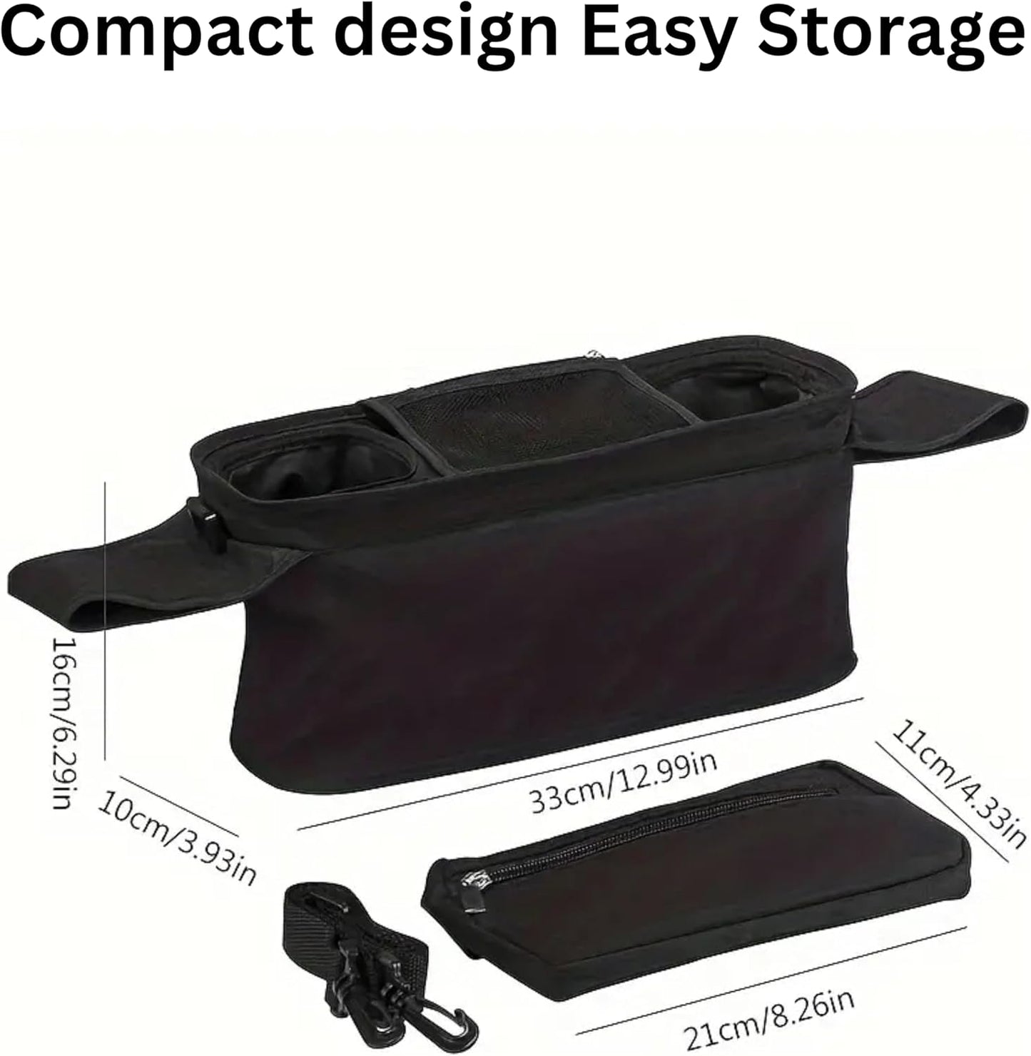 GajetNest Universal Stroller Organizer with Insulated Cup Holder Detachable Phone Bag and Carry Strap Fits Uppababy, Baby Jogger, Britax, BOB, Umbrella and Pet Stroller and more (Black)