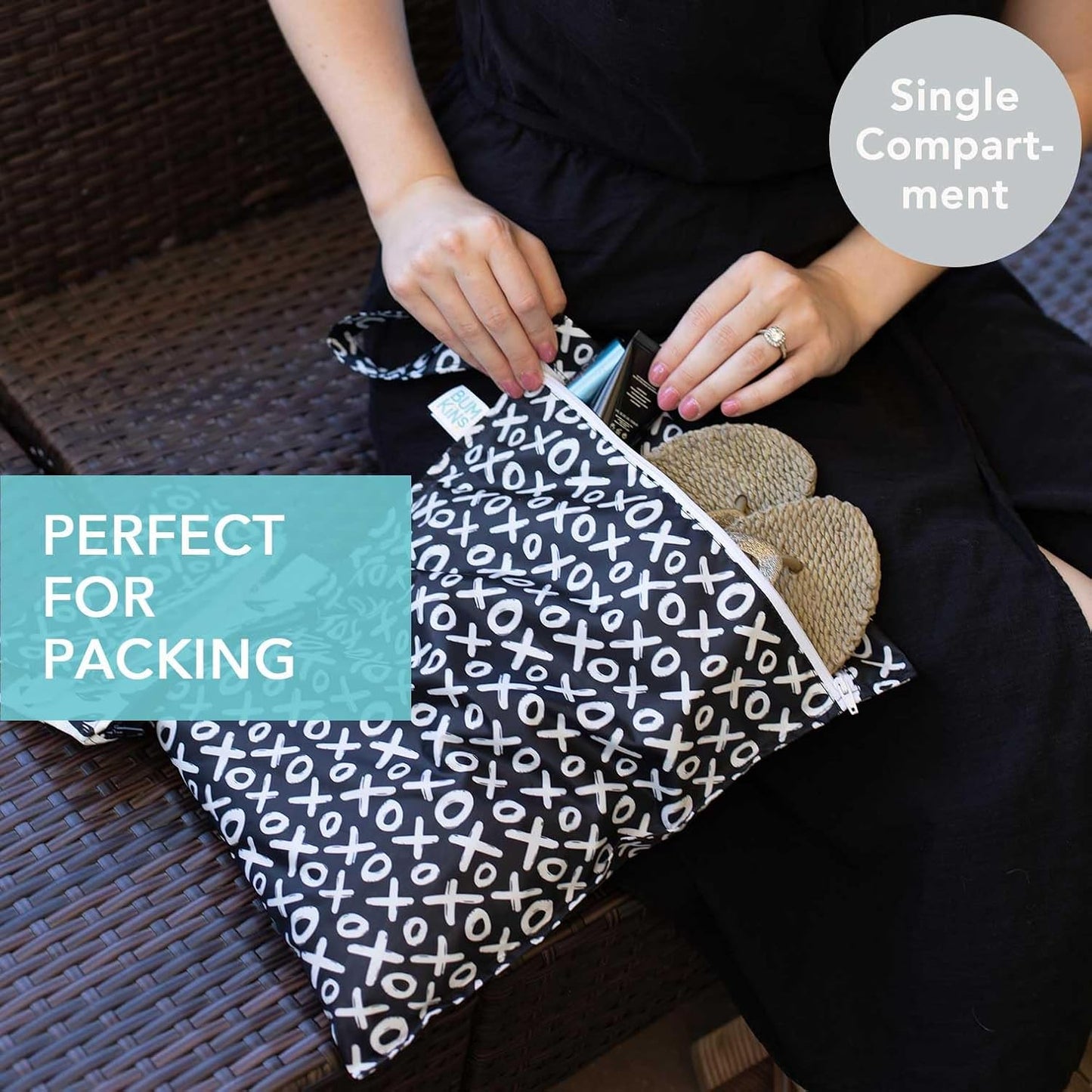 Bumkins - Waterproof Wet Bag - For Baby, Travel, Swim Suit, Cloth Diapers, Pump Parts, Pool, Gym, Toiletry, Strap to Stroller - Reusable & Easy to Clean - 2pk - Hearts & XOXO