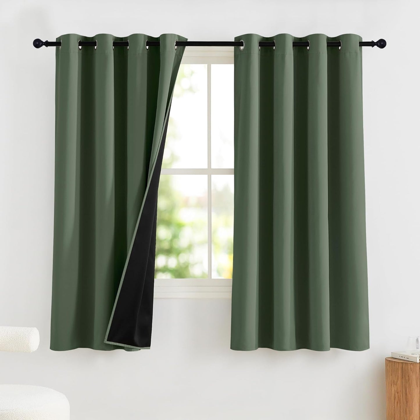 NICETOWN Greyish Green Blackout Curtains for Living Room Bedroom, 100% Blackout Thermal Insulated Room Darkening Window Drapes for Nursery, 1 Pair, 52" W x 63" L