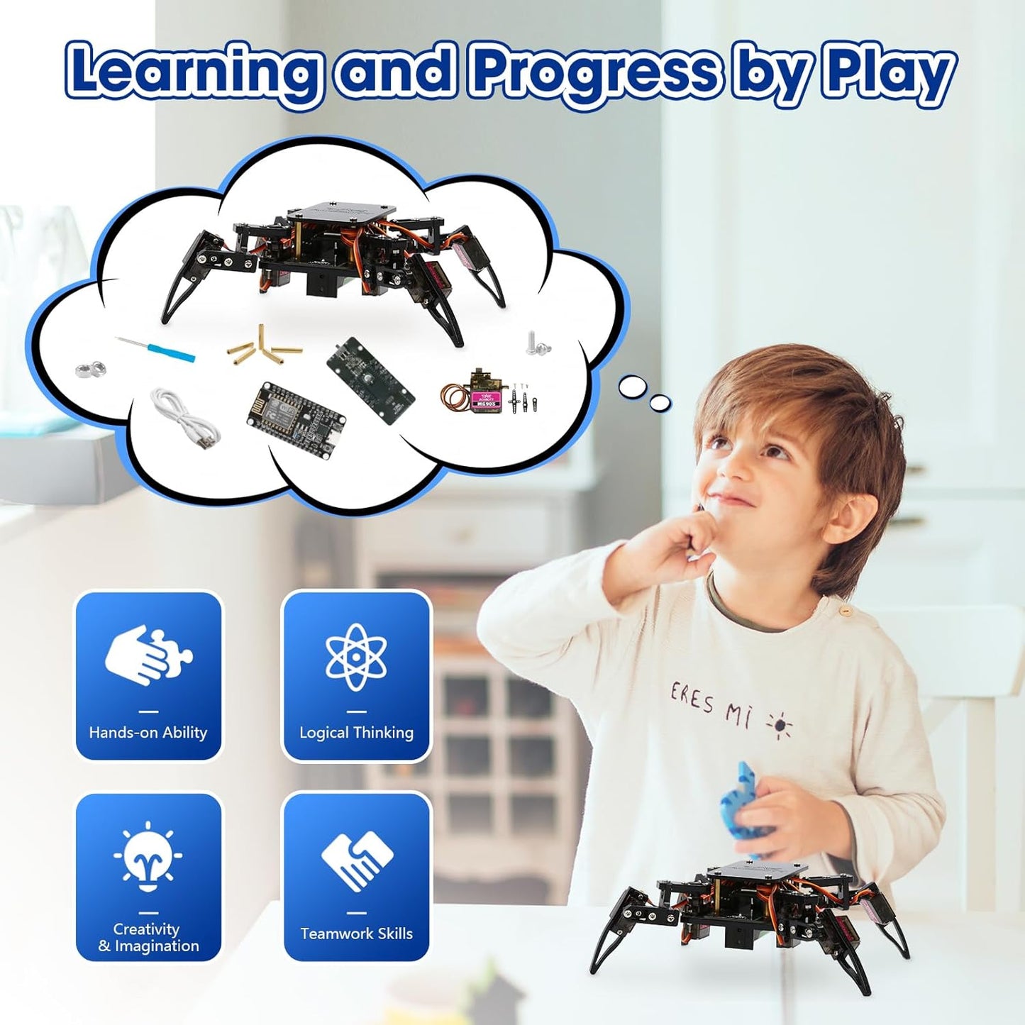 STEM Toys Programmable Bionic Spider Robot Kit, Science Kit for Kids Age 8-12, Teens DIY Robotics Building Toy, Walking Crawling, App Remote Control, Boys Gift Girls Adults Birthday