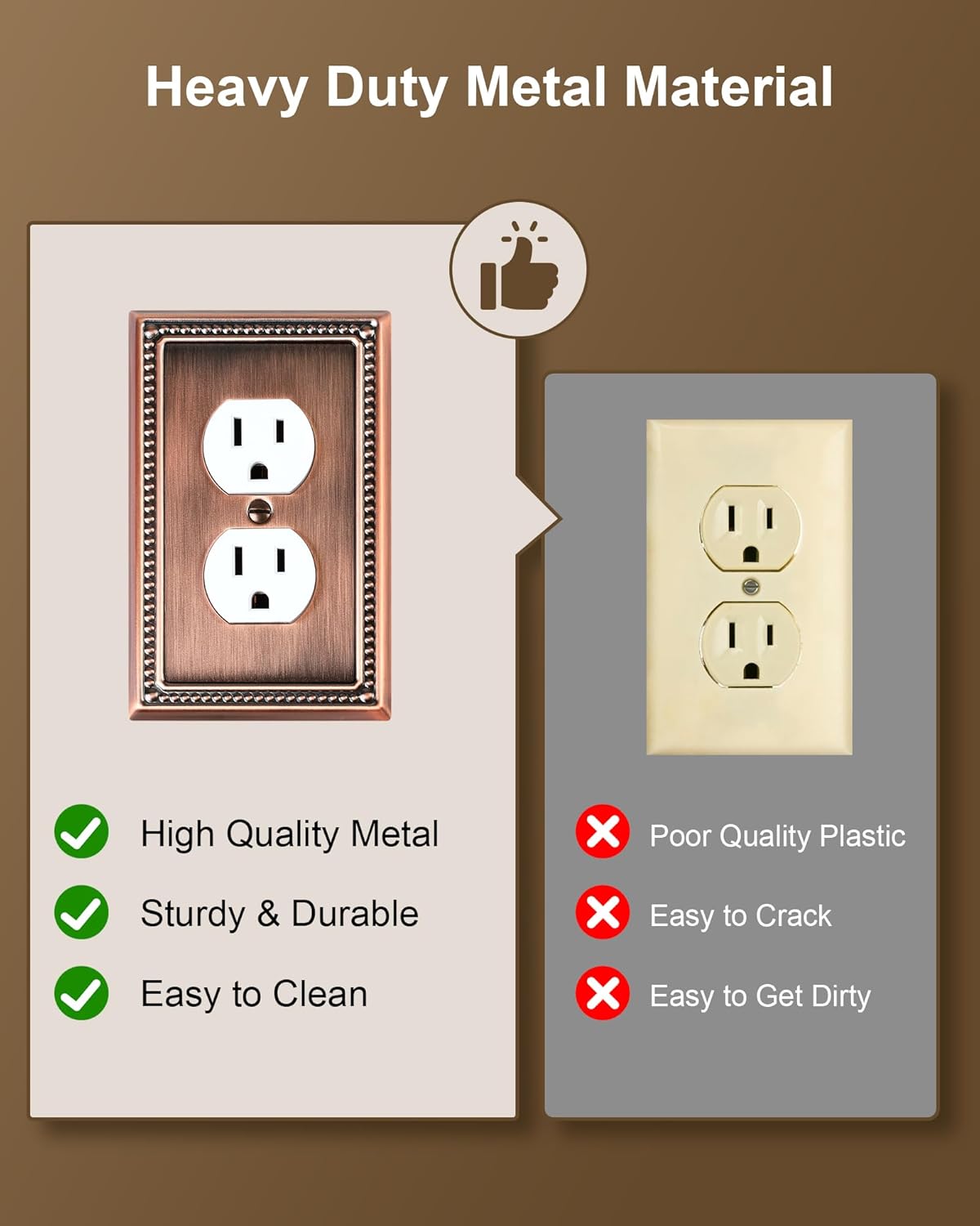 4-Pack Duplex Outlet Cover Plate, Antique Copper Metal Wall Plates for Electrical Outlets, 1 Gang Receptacle Cover, Pearls Decorative Switch Plates and Outlet Covers