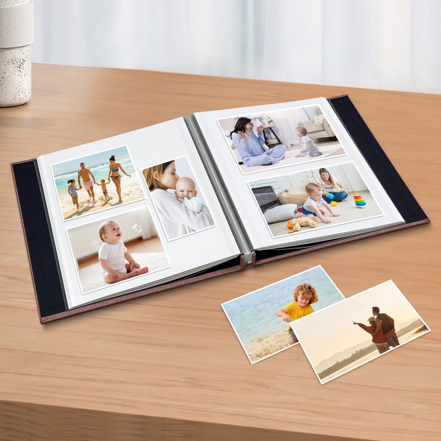 Large Photo Album Self Adhesive Scrapbook Album for 4×6 5×7 8×10 Pictures DIY Magnetic Linen Cover Album 40 Pages for Family Wedding Gifts with Metal Pen and Plastic Board