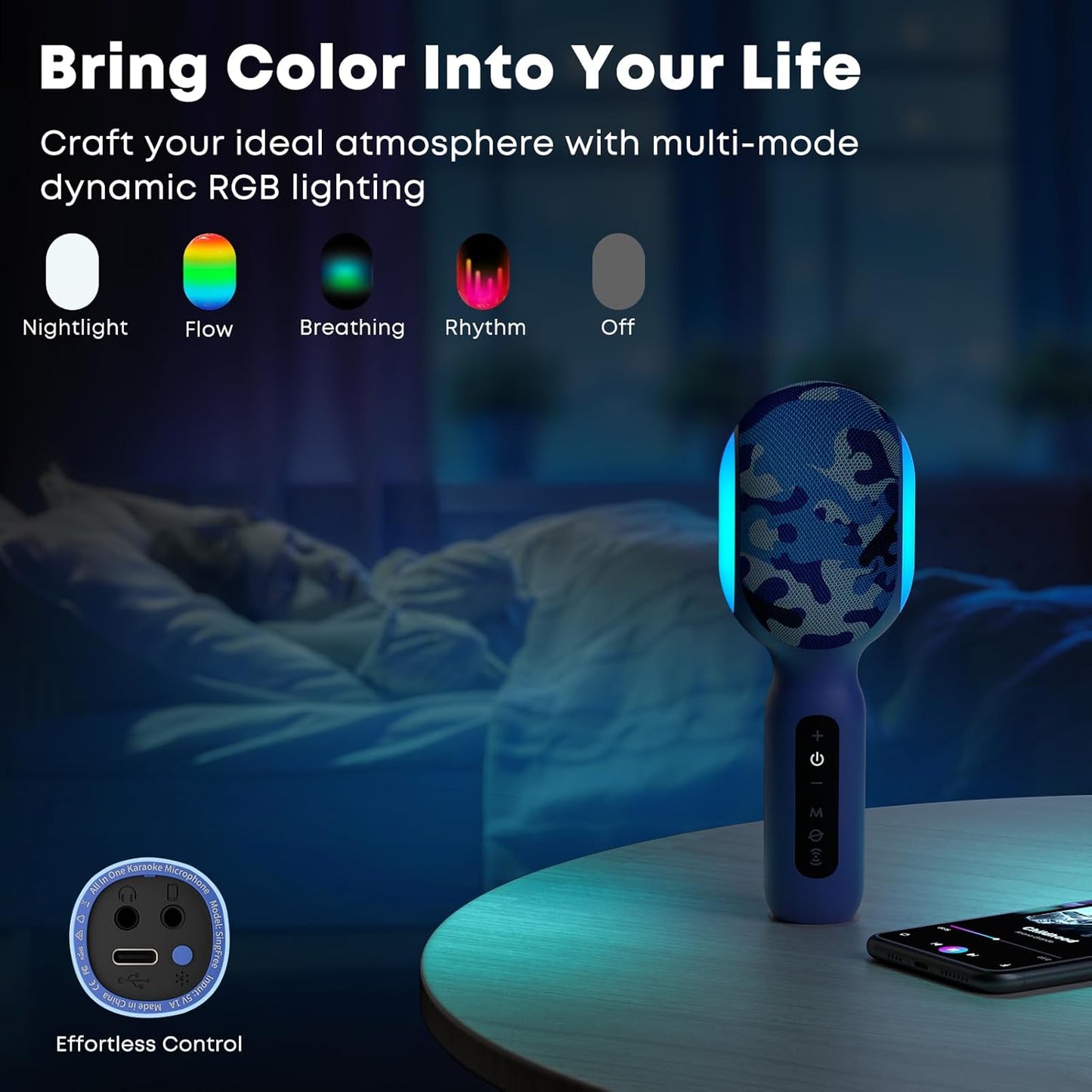 StageSound Karaoke Microphone, Wireless Bluetooth Microphone with Dynamic LED Lights, 5-in-1 Portable Handheld Mic Speaker Machine for Singing Home Party Toys Birthday Gift for Kids Adults Boys Girls