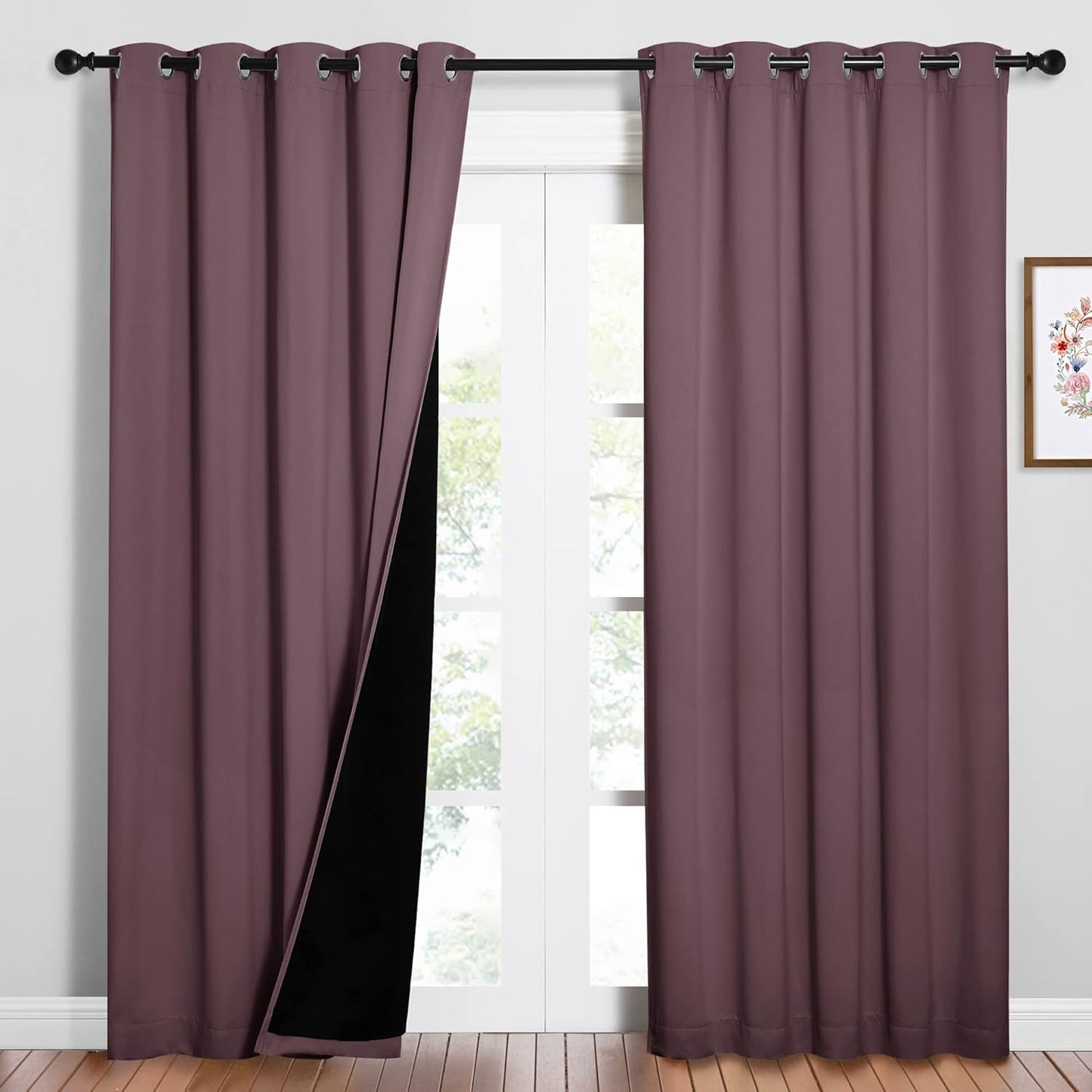 NICETOWN 100% Blackout Window Curtain Panels, Cold and Full Light Blocking Drapes with Black Liner for Nursery, 84 inches Drop Thermal Insulated Draperies (Dry Rose, 2 PCs, 62 inches Wide Each Panel)