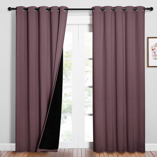 NICETOWN 100% Blackout Window Curtain Panels, Cold and Full Light Blocking Drapes with Black Liner for Nursery, 84 inches Drop Thermal Insulated Draperies (Dry Rose, 2 PCs, 62 inches Wide Each Panel)