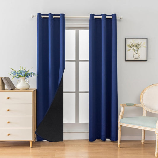 Anytime 100% Blackout Curtain Set, Thermal Insulated & Energy Efficiency Window Draperies for Guest Room, Full Shading Panels for Shift Worker and Light Sleepers（Navy Blue, 2 Panels, 42W x 80L）