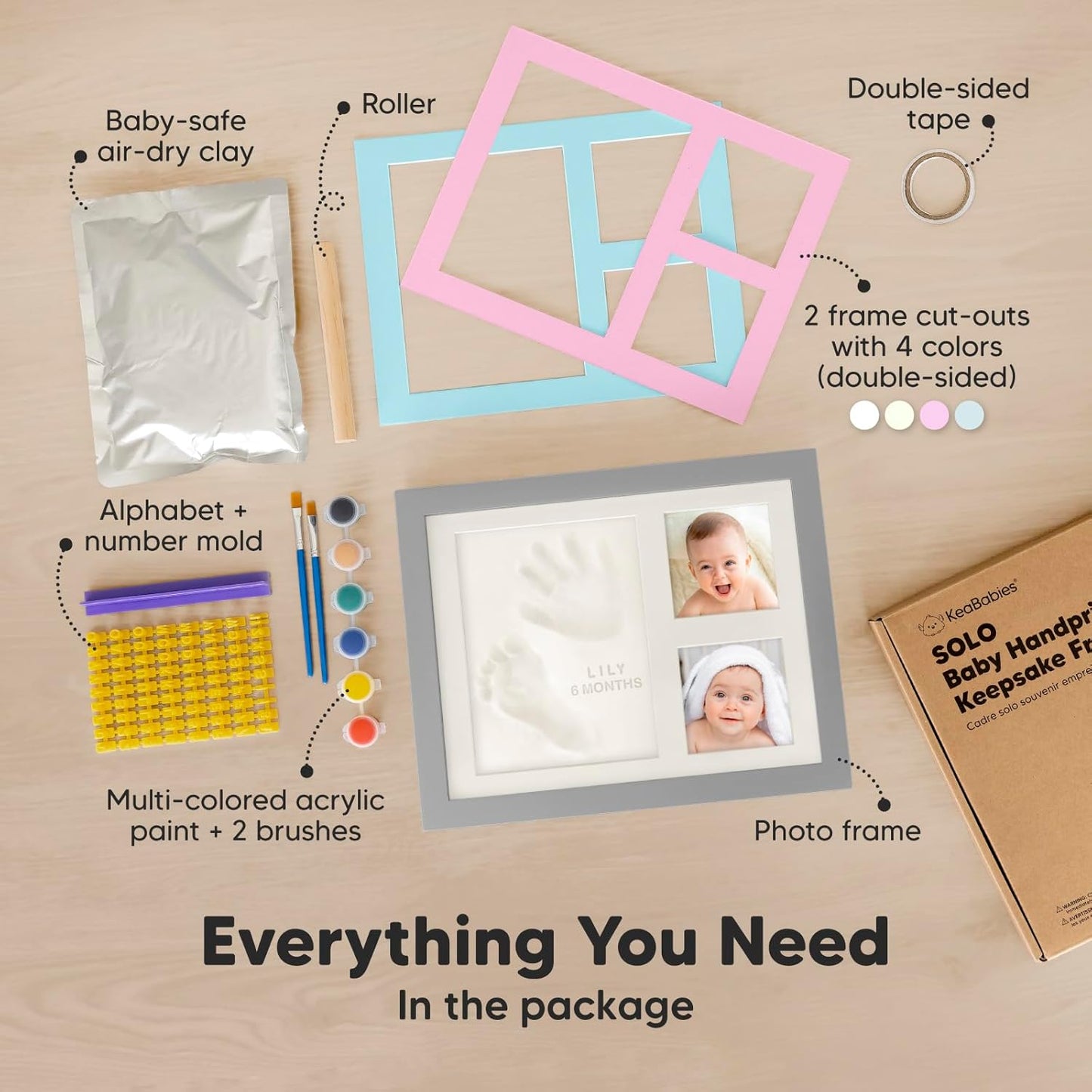 Baby Hand and Footprint Kit - Quick Dry Clay Baby Footprint Kit, Newborn Keepsake, Nursery Picture Frame for Boys, Girls, Personalized Gifts for Shower & Registry,New Mom Gift(Cloud Gray)