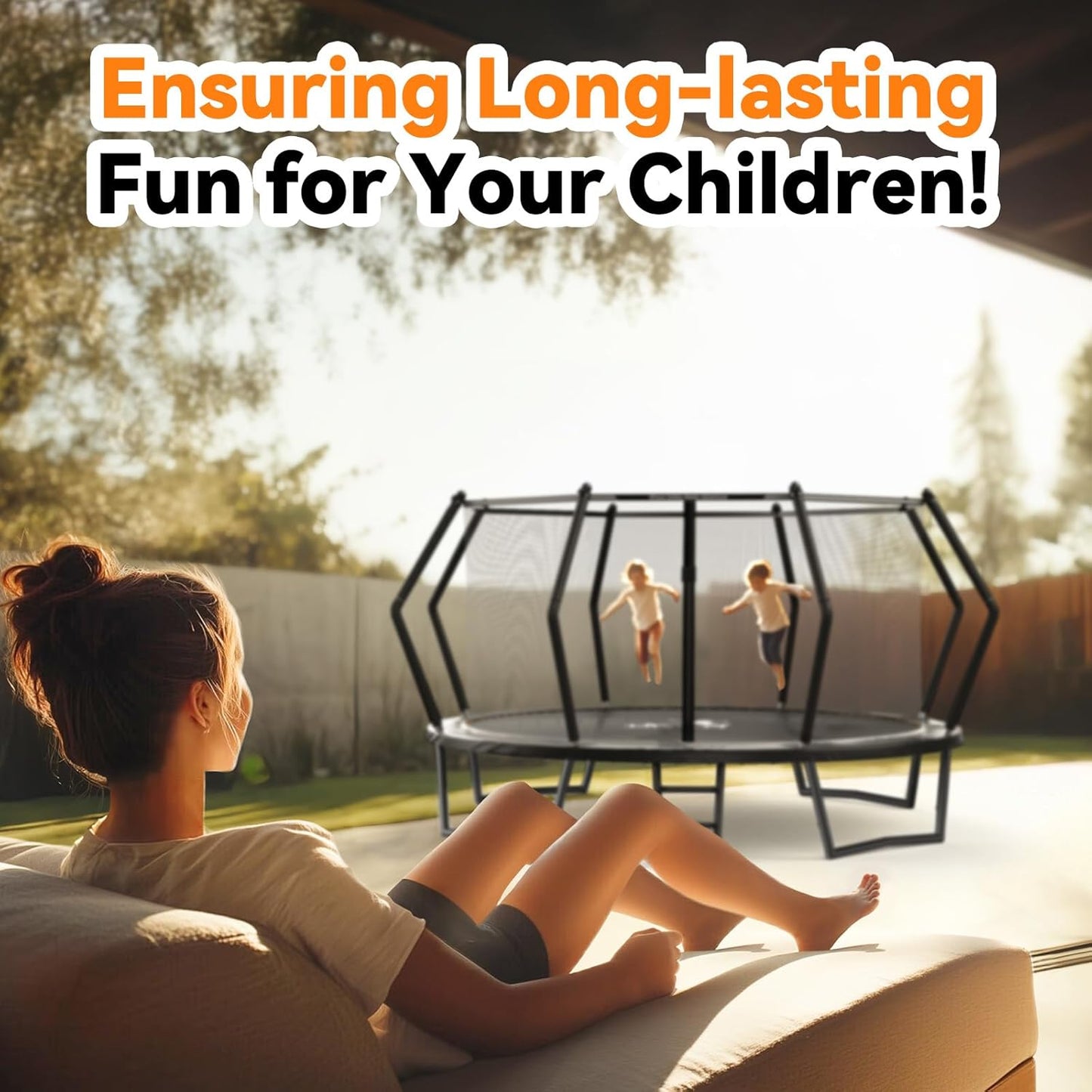 BCAN 8FT 10FT 12FT 14FT 15FT 16FT Recreational Trampoline with Enclosure for Kids Adults, ASTM Approved, Outdoor Trampolines with Ladder for Kids