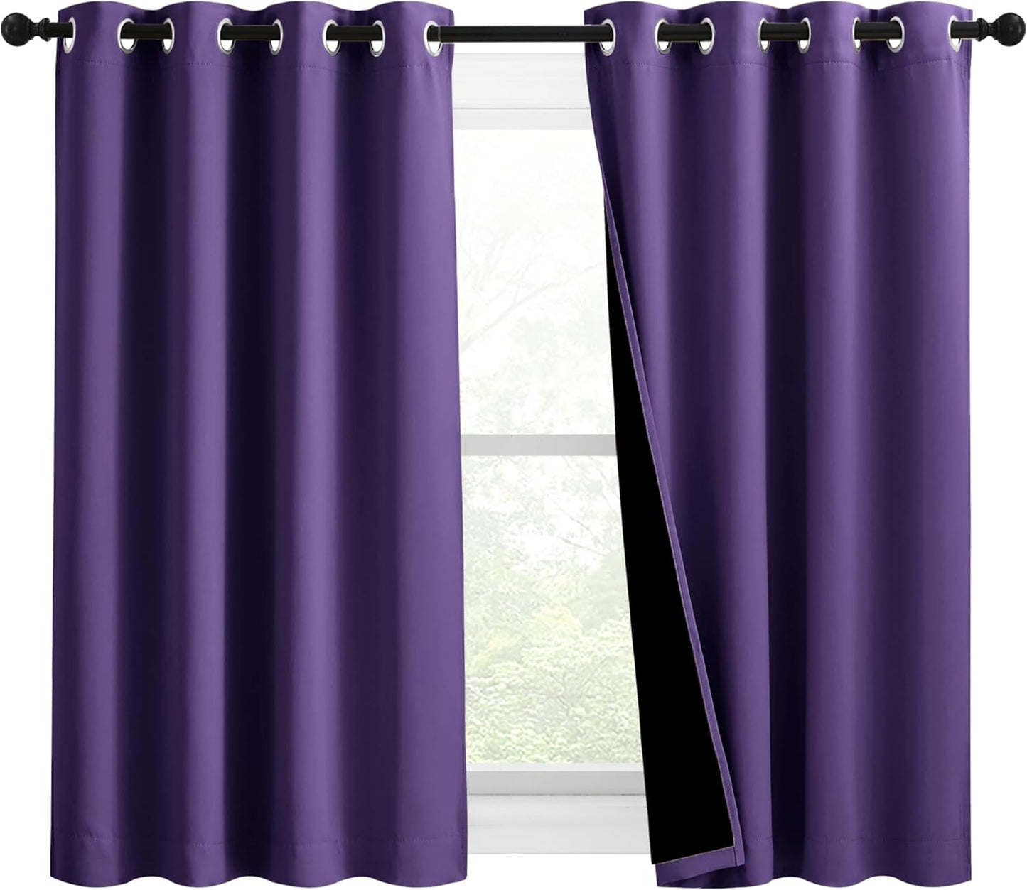 NICETOWN 100% Blackout Blinds, Set of 2, 46 inches x 45 inches, Laundry Room Decor Window Treatment Curtains for Large Patio Sliding Door, Thermal Insulated Lilac Purple Curtains for Bedroom