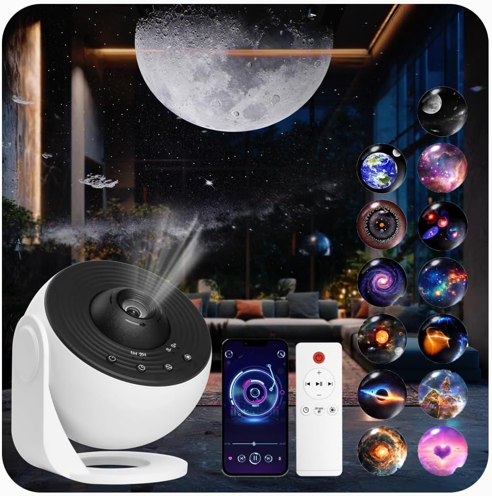 Galaxy Projector for Bedroom Pro Version, HD 12 in 1 Film Discs Star Projector Galaxy Light, Planetarium Projector with Timer, White Noise, 360 ° Rotation, Bluetooth, Remote Control