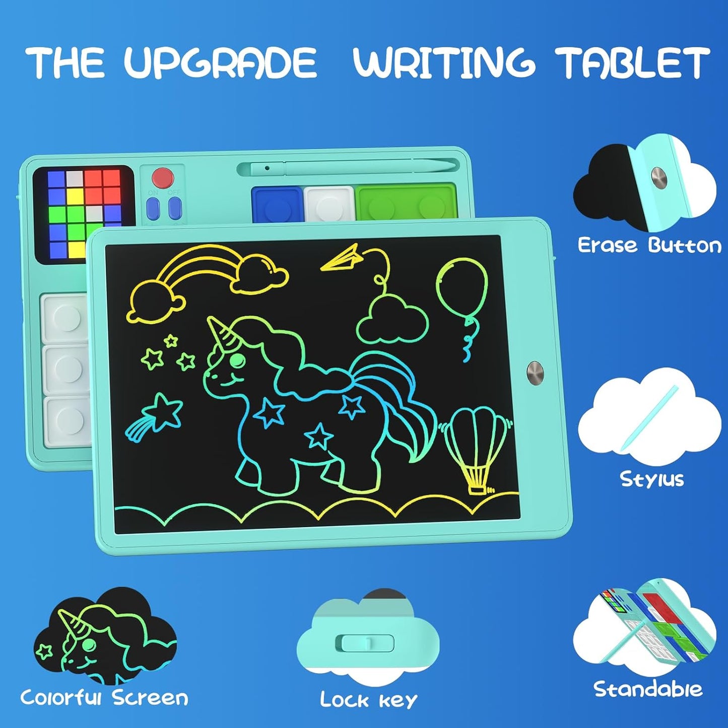 Slider Puzzle Games & LCD Writing Tablet 2 IN 1 Travel Games,530 Challenges Brain Teaser Toys for Kids,Drawing Pad Gifts for Boys Girls(Blue)