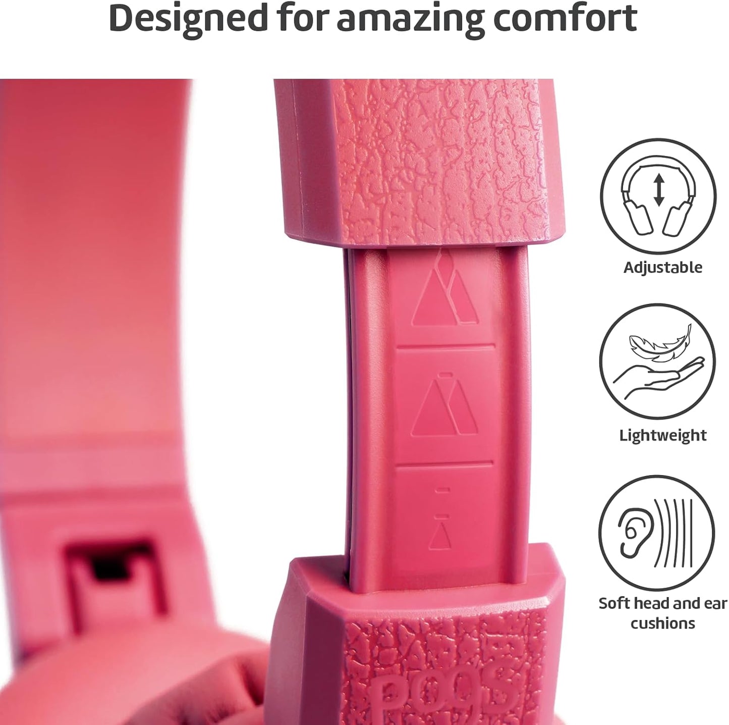 POGS Kids Wired Headphones | The Elephant 2 | Adjustable, Durable Headphones for Kids 3+ | Limited to 85 dB, Microphone | On-Ear | Music-Sharing Function Safe 3.5mm Audio Cable (3.2ft) (rPink)