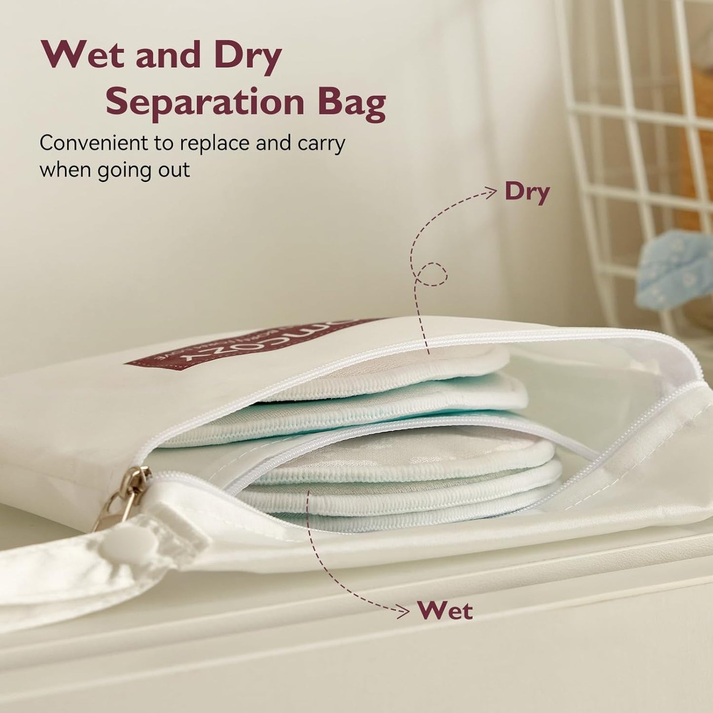 Momcozy Reusable Nursing Pads, Innovative Use of One Way Moisture-Wicking Fabric & 4 - Layer Washable Breast Pads, Super Absorbent and Large Capacity, 6 Pack + Wet and Dry Separation Bag + Wash Bag