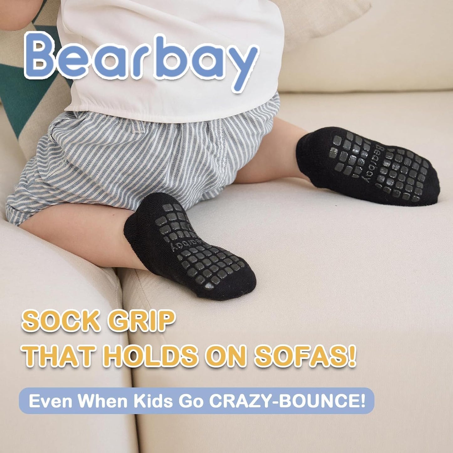 Baby Non Slip Ankle Socks with Grippers for 0 Months-7 Years Old Walking Socks