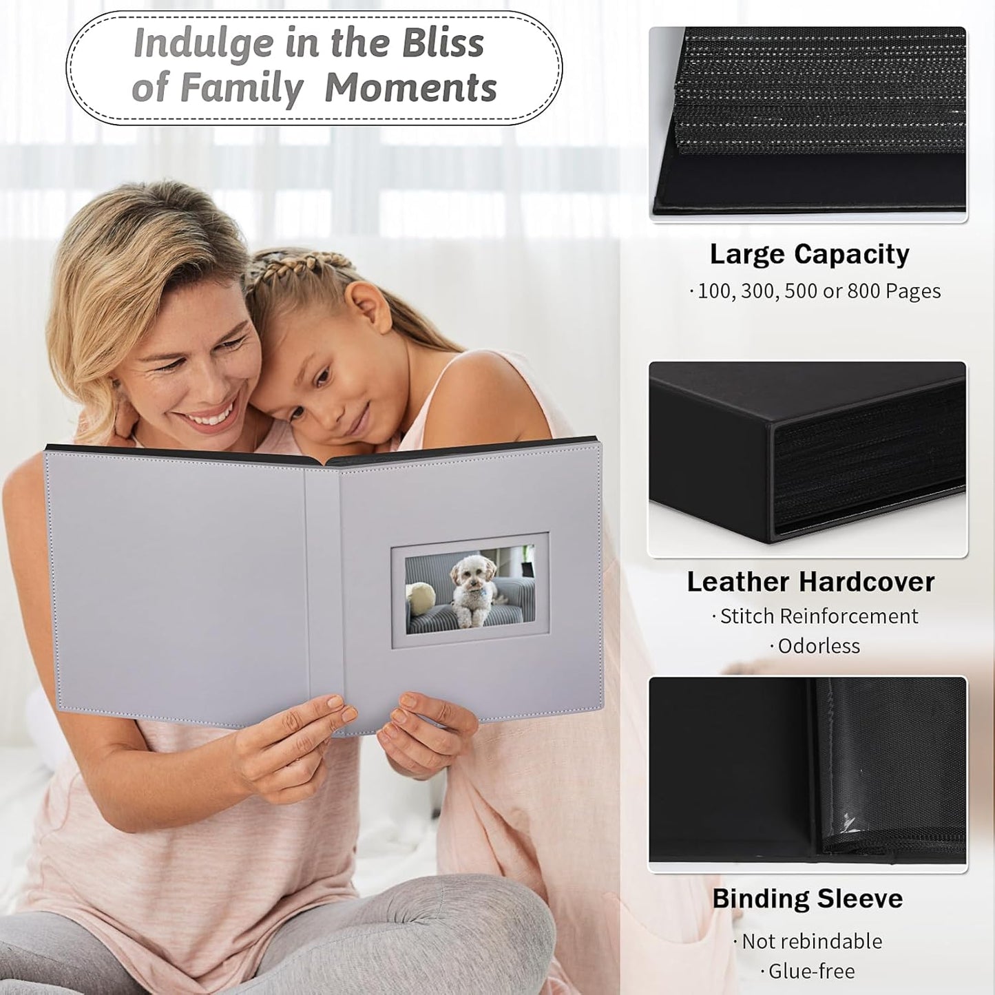 Popotop Photo Album 4x6 300 Pockets with Leather Hardcover Cover, Small Photo Album Holder Book with 50Pcs Pages for Family Travel Wedding Baby Gifts