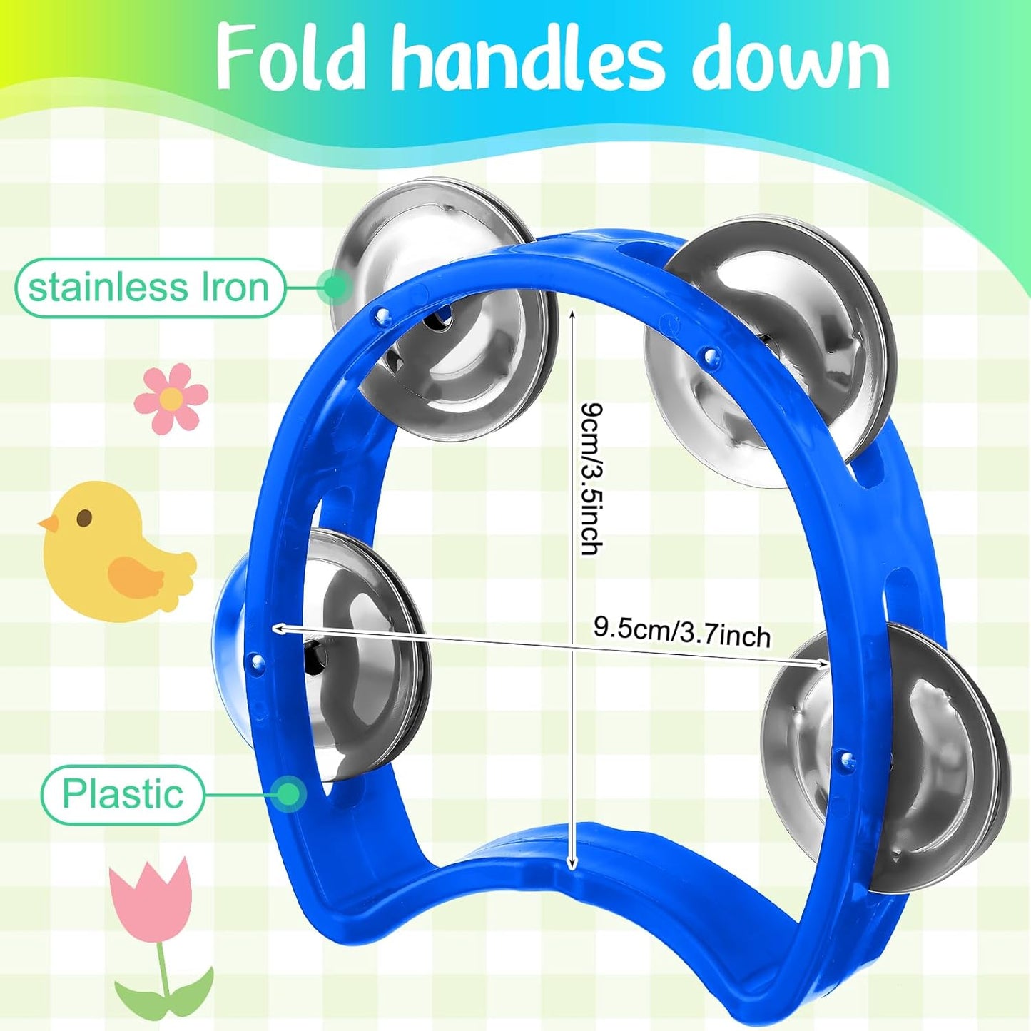 Yeshone 30 Pack Tambourine for Kids Adult Tamborines Musical Instrument Noise Makers 4 Bells Handheld Tambourines for Back to School Supplies Church Wedding Operation Christmas(Red and Blue)