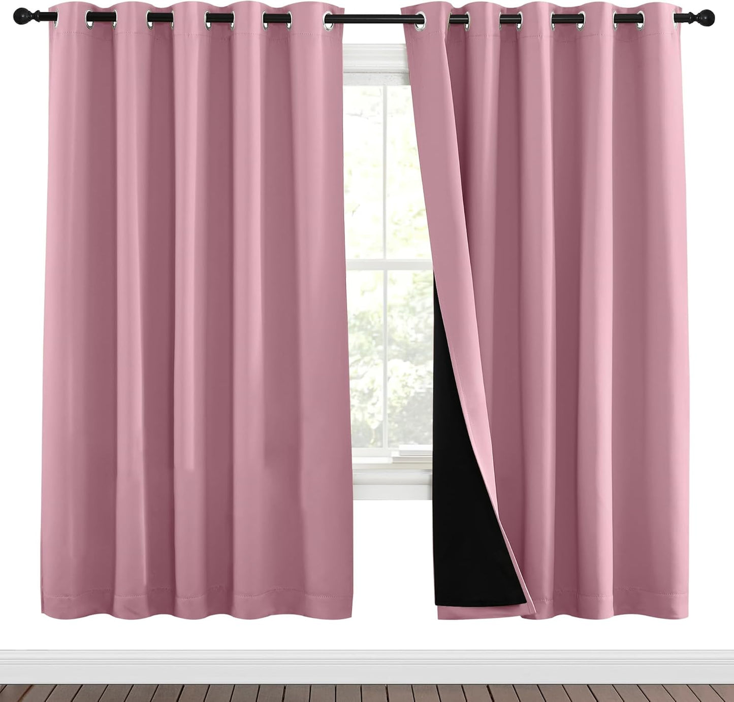 NICETOWN Crystal Pink Full Shade Curtain Panels, Pair of Energy Smart & Noise Blocking Out Blackout Drapes for Dining Room Window, Thermal Insulated Guest Room Lined Window Dressing(70 x 72 inch)