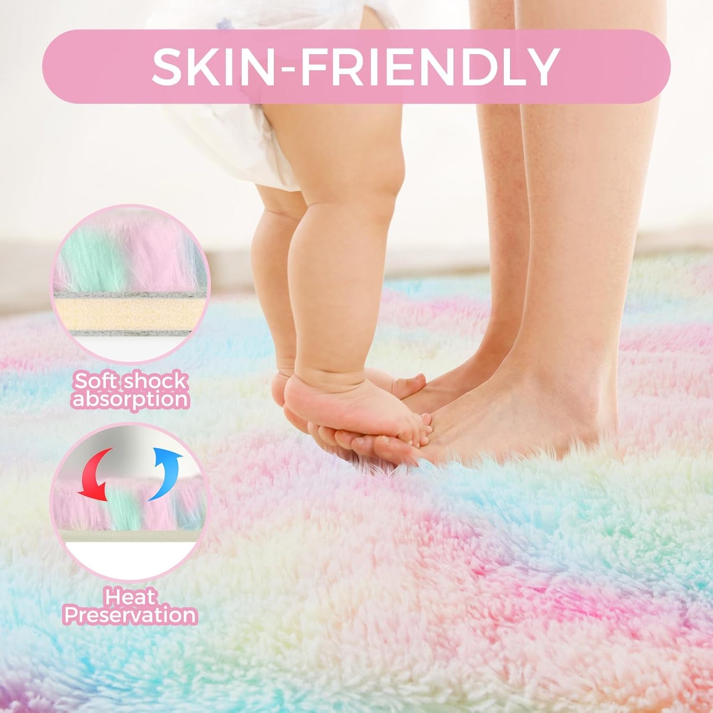 Ultra Soft Rug for Living Room, 9X12 Fluffy Shag Area Rug for Bedroom, Modern Shaggy Carpets Fuzzy Rug for Teens Dorm Nursery Home Decor Aesthetic, Upgrade Anti-Skid Durable, Rainbow