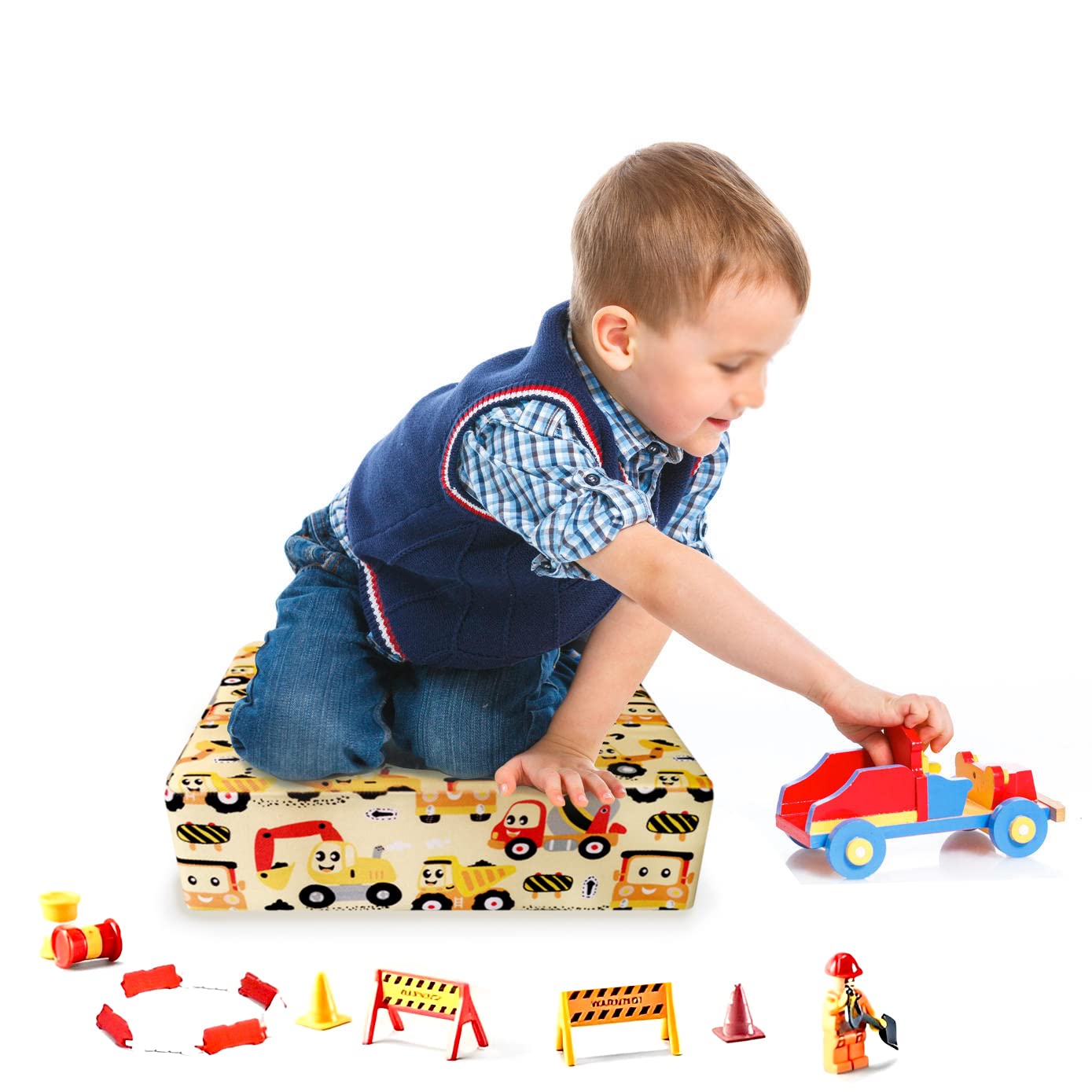 Toddler Booster Seat for Dining Table,4 Inches Washable Double Safer Straps Non-Slip Bottom Booster Seat Dining for Kids, Portable Travel High Density Sponge Detachable Increasing Cushion for Child