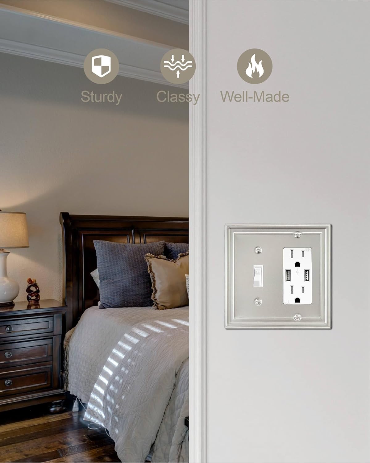2-Pack Combination 1 Toggle/1 Decorator Wall Plate, Metal Switch Plate and Outlet Cover, Satin Nickel, Midsize, A035 Series