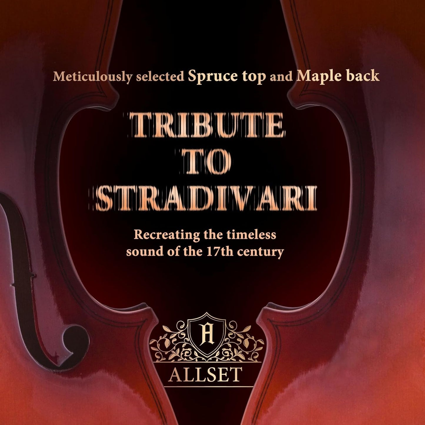 Allset Violin Fiddle Set: 4/4 Polished Violin Kit for Beginners, Acoustic Violin with Hard Case, Solidwood Handmade Starter Kit with Bow, Rosin, Shoulder Rest, Tuner, Strings-Burgundy