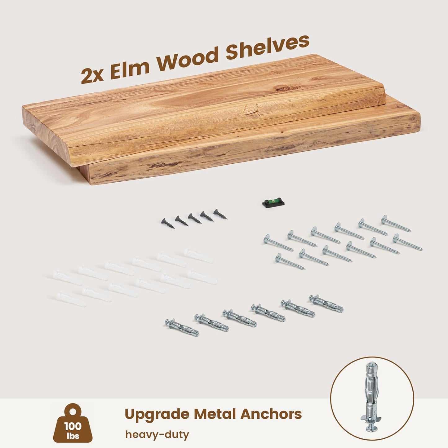 Rustic Elm Wood Floating Shelves for Wall, Live Edge 24"W x 9.2"D x 1.4"H, Set of 2 with Invisible Bracket, Wall Mounted Storage Shelves for Living Room Bedroom Kitchen Bathroom Decor, Natural Finish