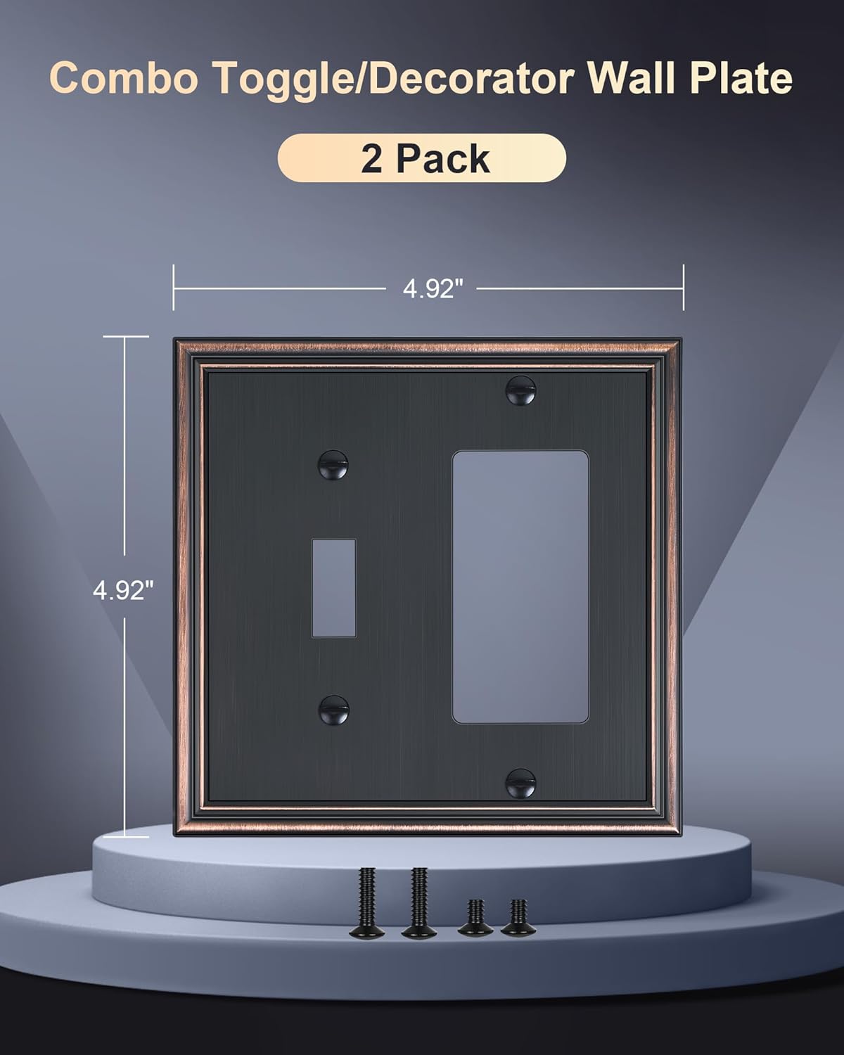 2-Pack Combo Toggle/Decorator Light Switch Cover Plate, Aged Bronze Decorative Electrical Outlet Covers, Durable Solid Zinc Alloy Wall Switch Plates and Outlet Covers